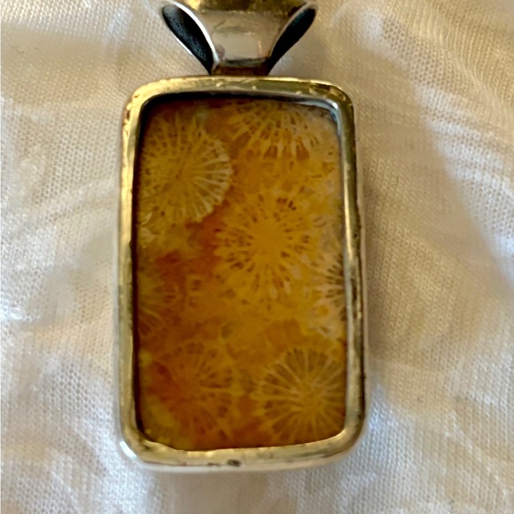 Stunning Fossil Coral pendant set in Sterling Silver, rectangular gemstone - Picture 3 of 3